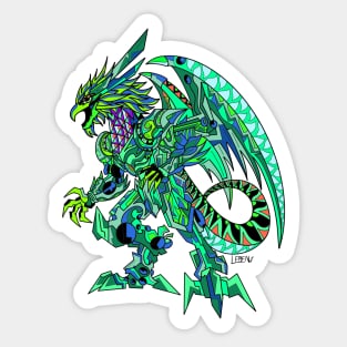 green jade mexican quetzalcoatl dragon armor mecha beast ecopop art Sticker